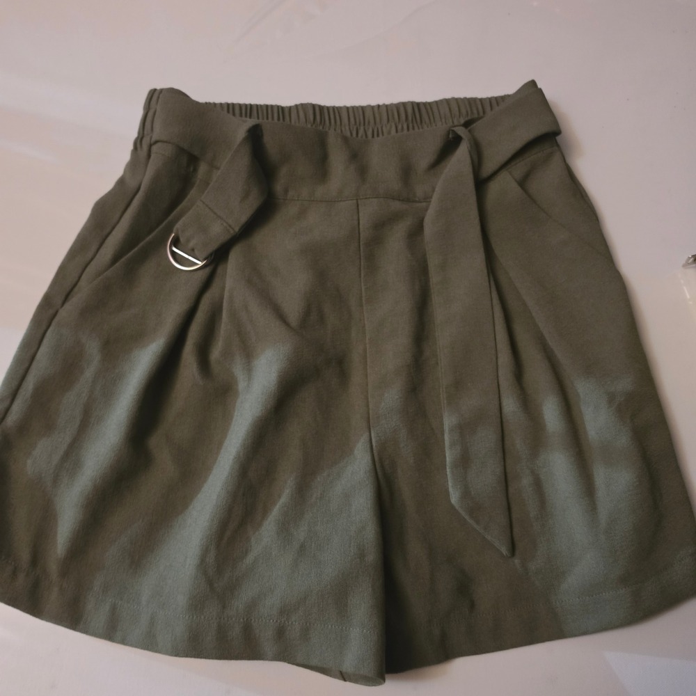 A New Day Womens Olive Green D-Ring Belted Paperbag Shorts Size M